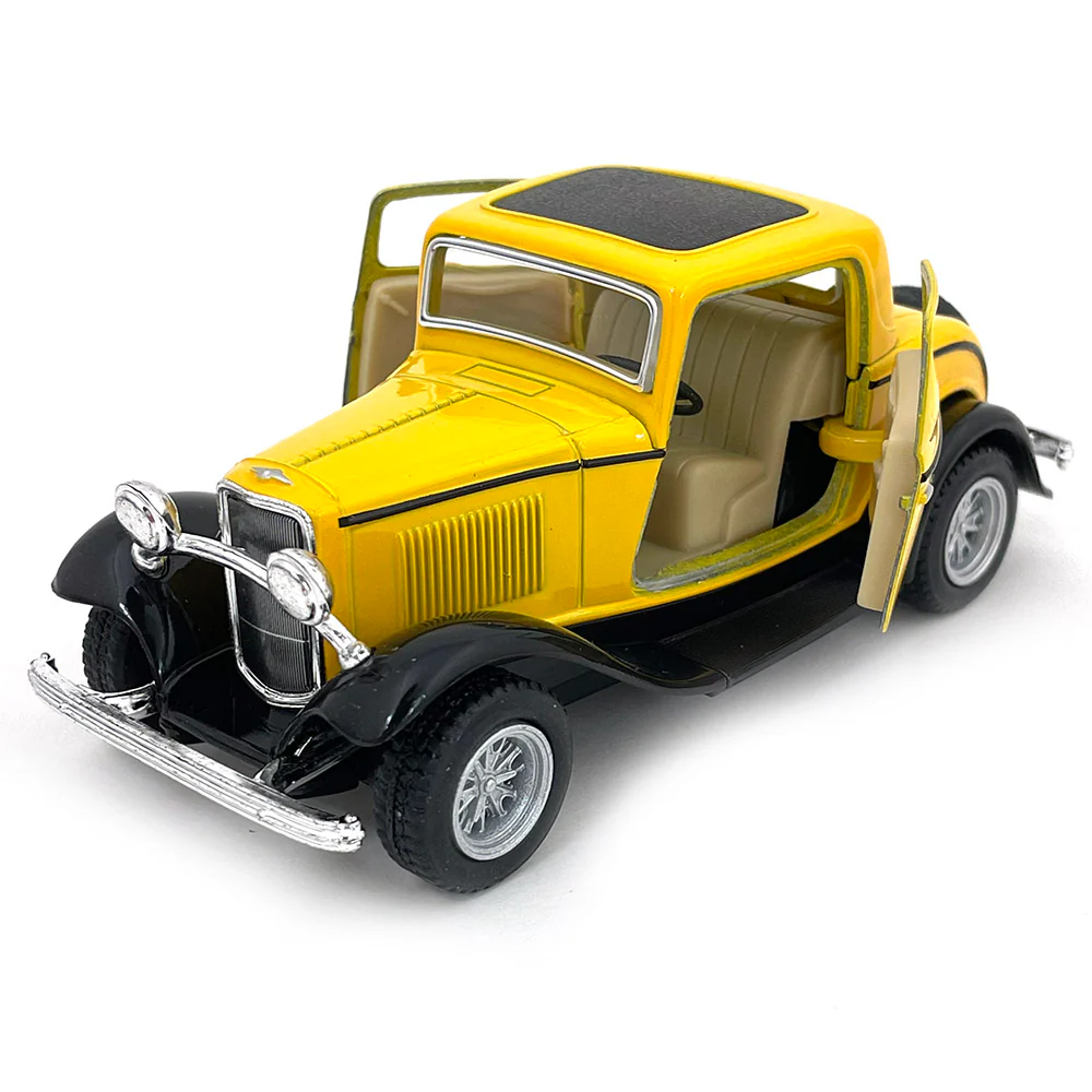 1932 Ford 3-Window Coupe 1:34 Scale Diecast Model Yellow by Kinsmart - Image 3