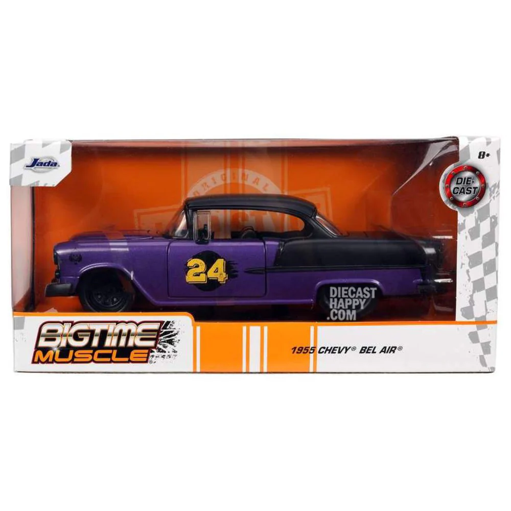 1955 Chevy Bel-Air 1:24 Scale Diecast Model Purple/Black by Jada 32699 - Image 3