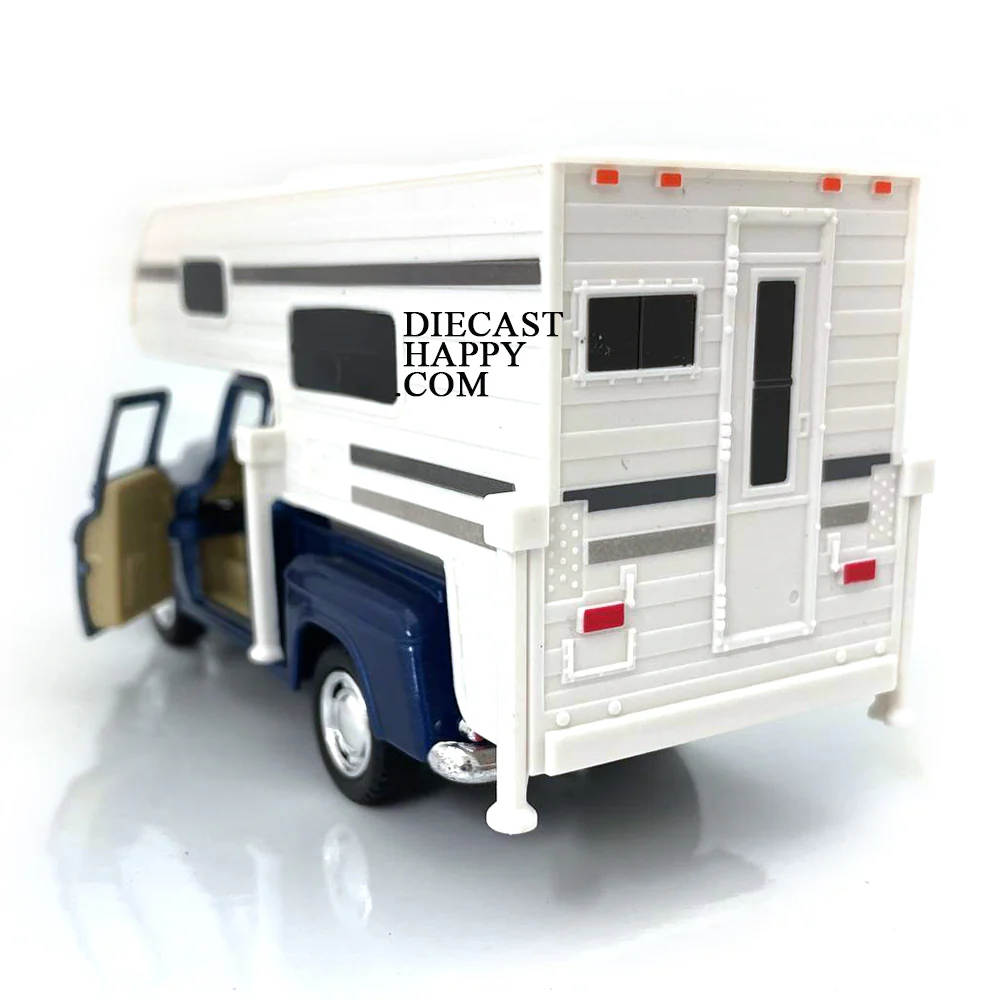 1955 Chevy Stepside Pickup Truck Camper 1:32 Scale Blue by Kinsmart - Image 2