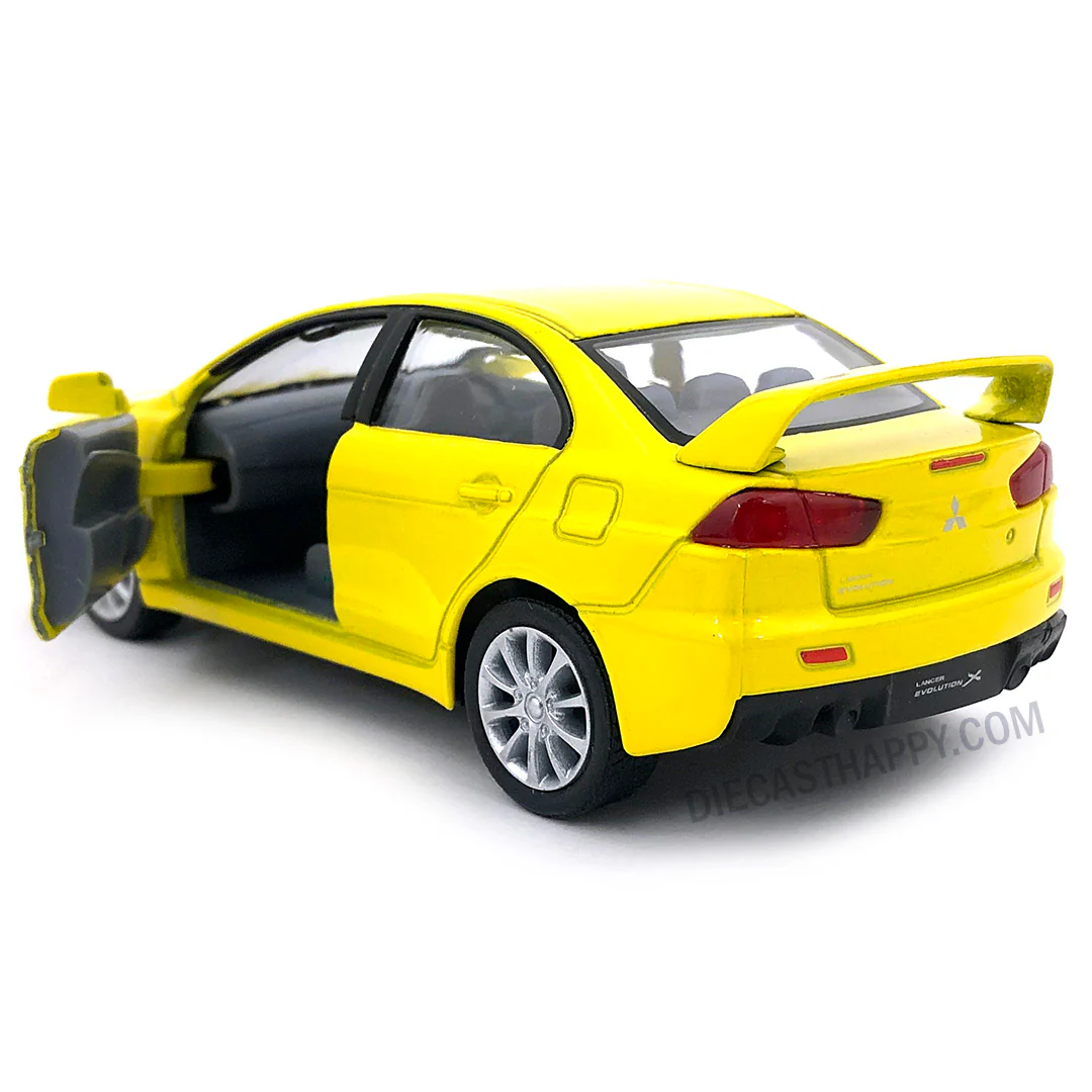2008 Mitsubishi Lancer Evolution X 1:36 Scale Diecast Model Yellow by Kinsmart - Image 2