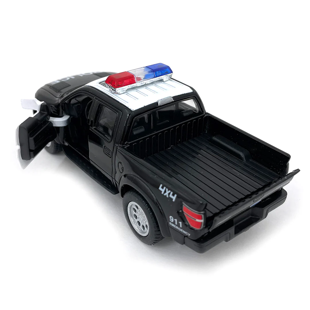 2013 Ford F-150 SVT Raptor Supercrew 1:46 Scale Diecast Model Police Edition Black / White by Kinsmart - Image 3