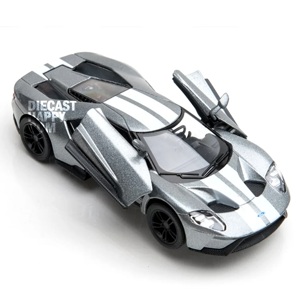 2017 Ford GT with Stripes 1:38 Scale Diecast Model Silver by Kinsmart - Image 3