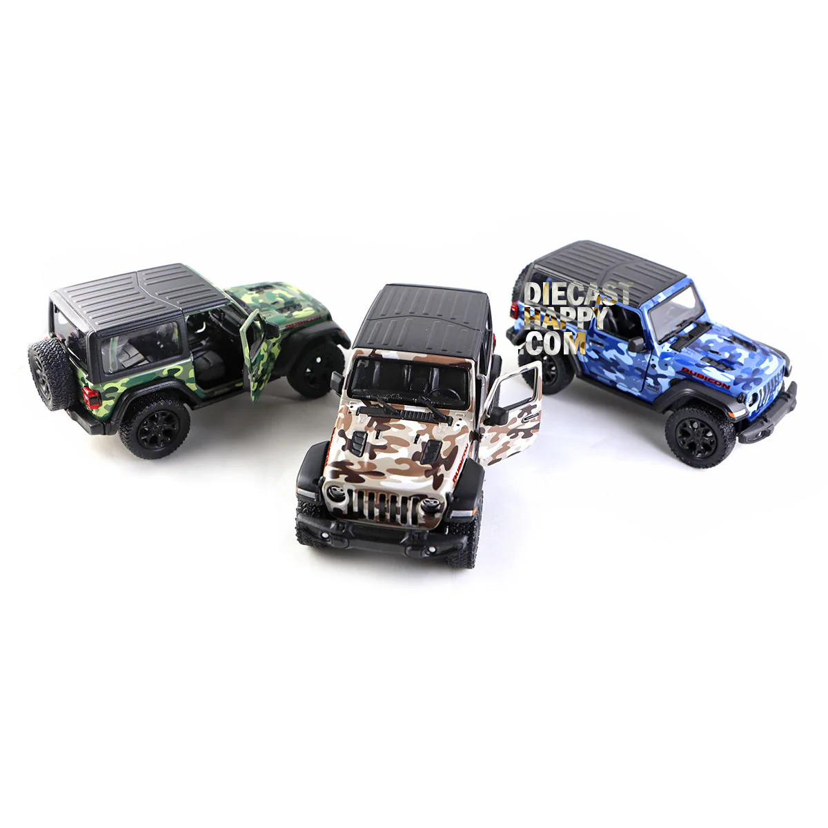 2018 Jeep Wrangler Rubicon 1:34 Scale Diecast Model Camo by Kinsmart (SET OF 3)