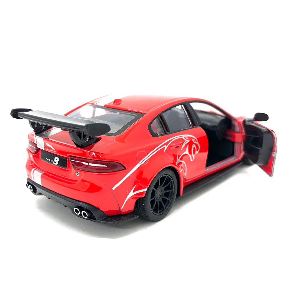 2019 Jaguar XE SV Project 8 Livery Edition 1:38 Scale Diecast Model Red/Orange/Blue/Gray by Kinsmart (SET OF 4) - Image 3