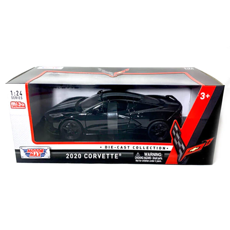 2020 Chevrolet Corvette C8 Stingray 1:24 Scale Diecast Model in Black with Grey Stripes by Motor Max 79360 - Image 5