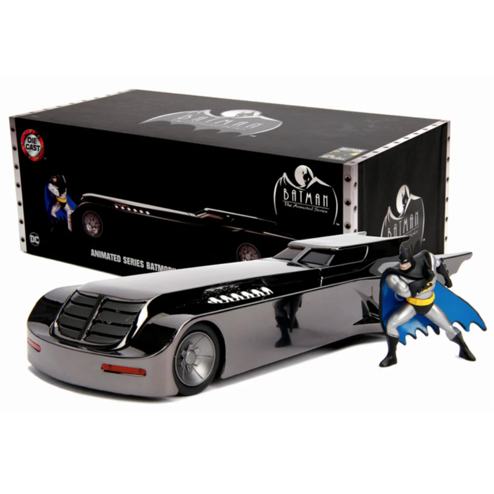 Batman Animated Series 2019 Comic Con Exclusive Chrome Batmobile 1:24 Scale Diecast Model with Batman Figure by Jada 30700 - Image 3