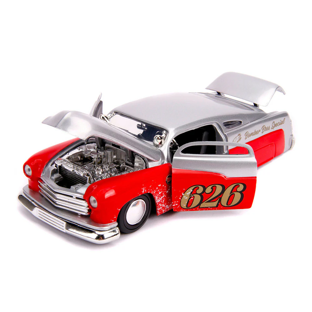 Bigtime Muscle 1951 Mercury "Holley" 1:24 Scale Diecast Model Red Silver by Jada 31454 - Image 3