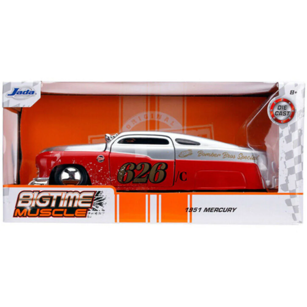 Bigtime Muscle 1951 Mercury "Holley" 1:24 Scale Diecast Model Red Silver by Jada 31454 - Image 4