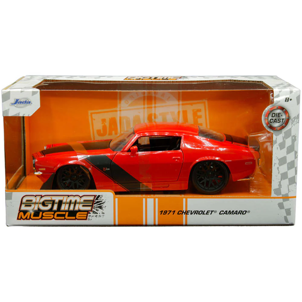 Bigtime Muscle 1971 Chevrolet Camaro 1:24 Scale Diecast Model Red Matte Black Stripes By Jada 33879 - Image 2