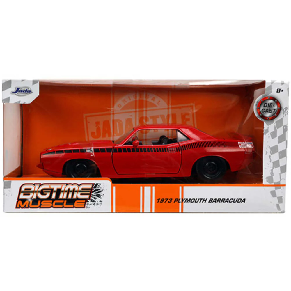 Bigtime Muscle 1973 Plymouth Barracuda 1:24 Scale Diecast Model Red by Jada 34037 - Image 2