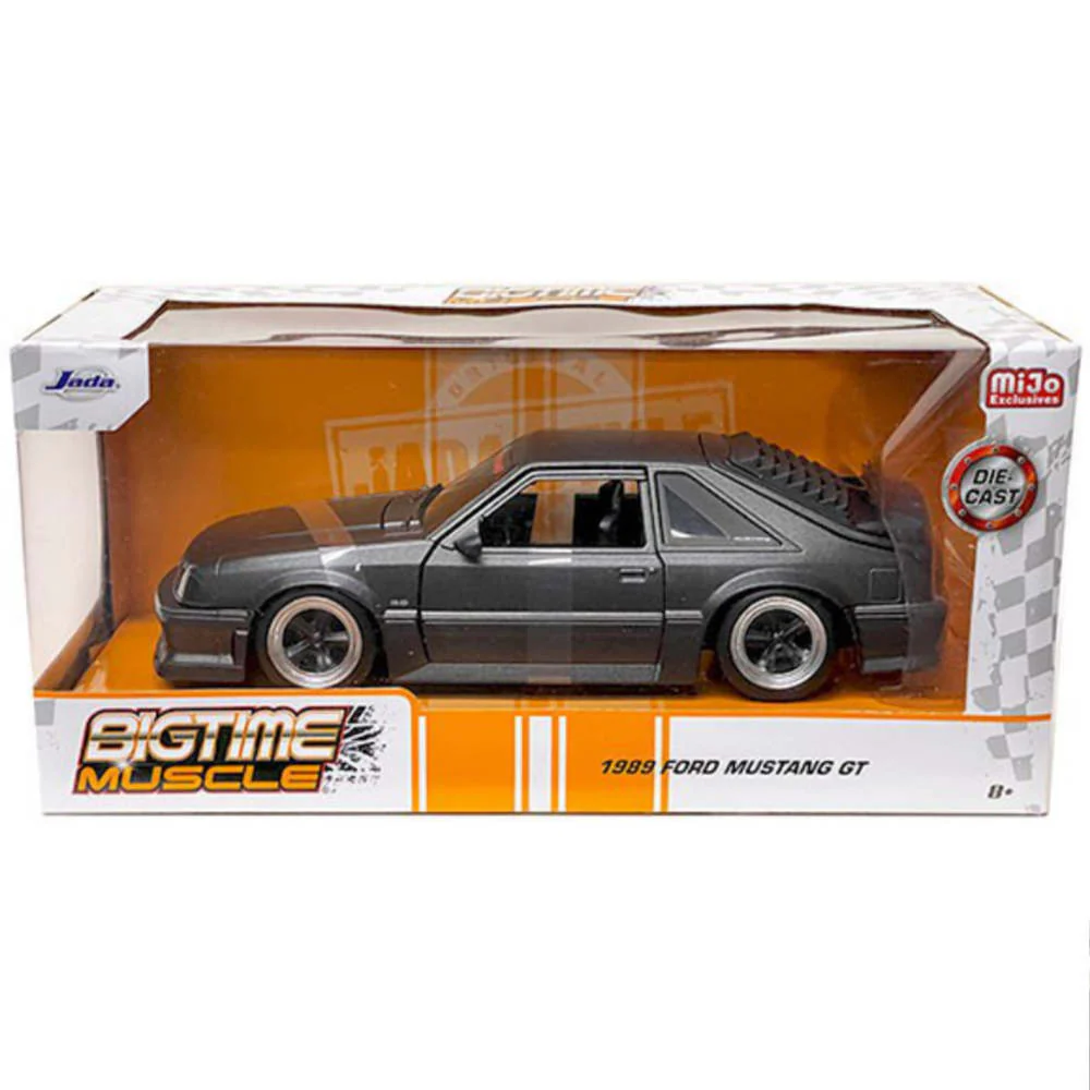 Bigtime Muscle 1989 Ford Mustang GT 5.0 1:24 Scale Diecast Model Gunmetal/Matte Black by Jada 33605 - Image 6