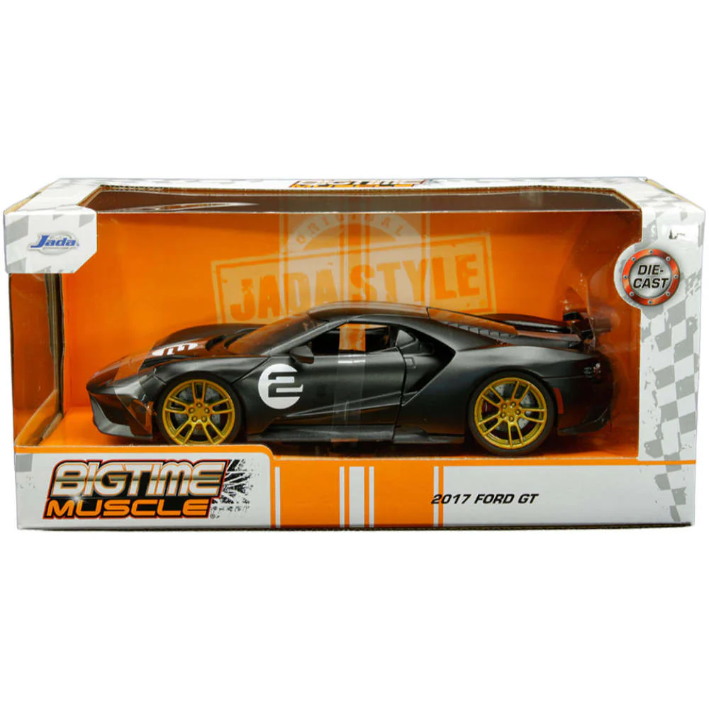 Bigtime Muscle 2017 Ford GT 1:24 Scale Diecast Model Matte Black Silver Stripes by Jada 33882 - Image 5