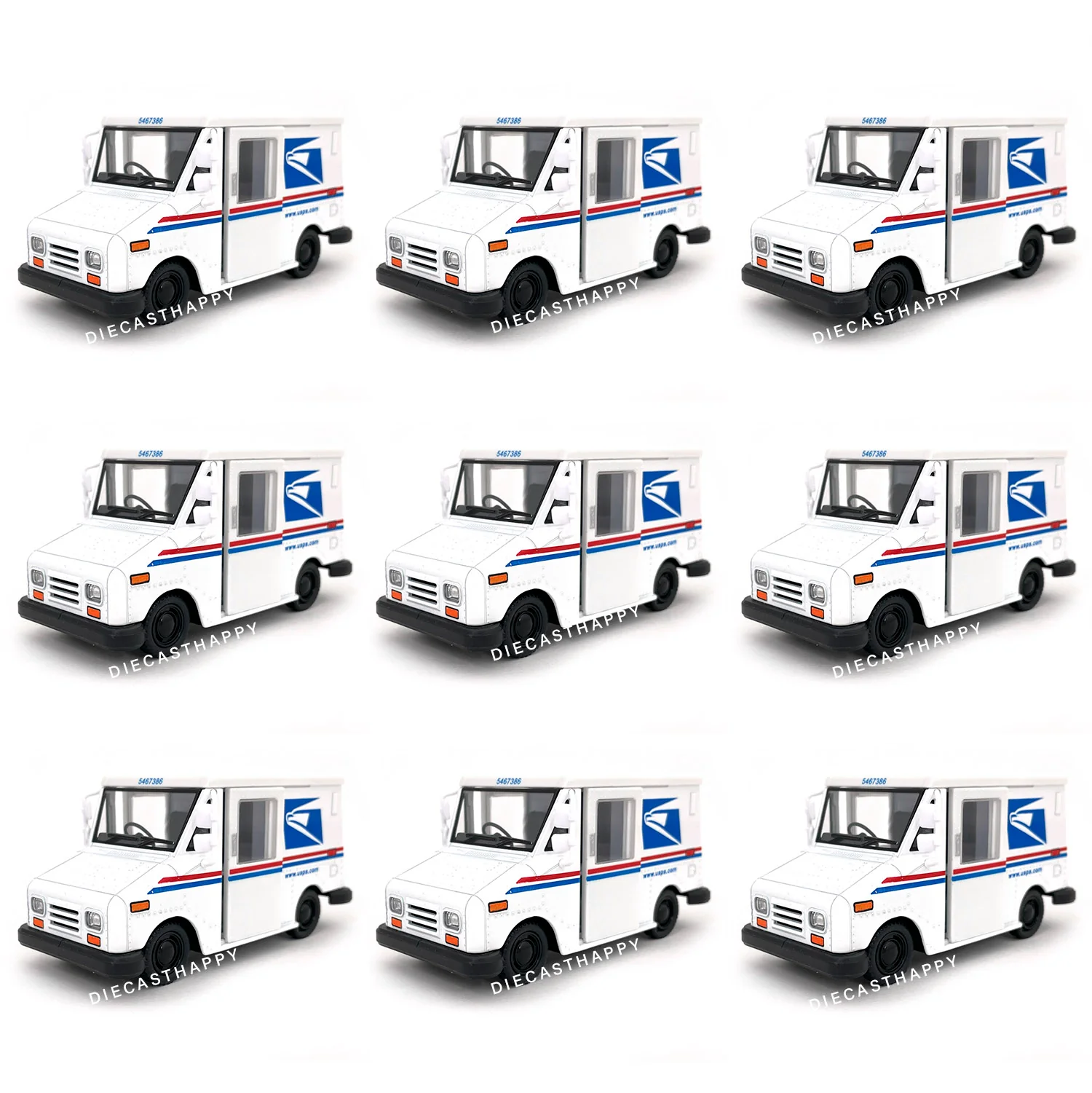Set of 9 USPS Mail Delivery Truck 1:36 Scale Diecast Model White by Kinsmart