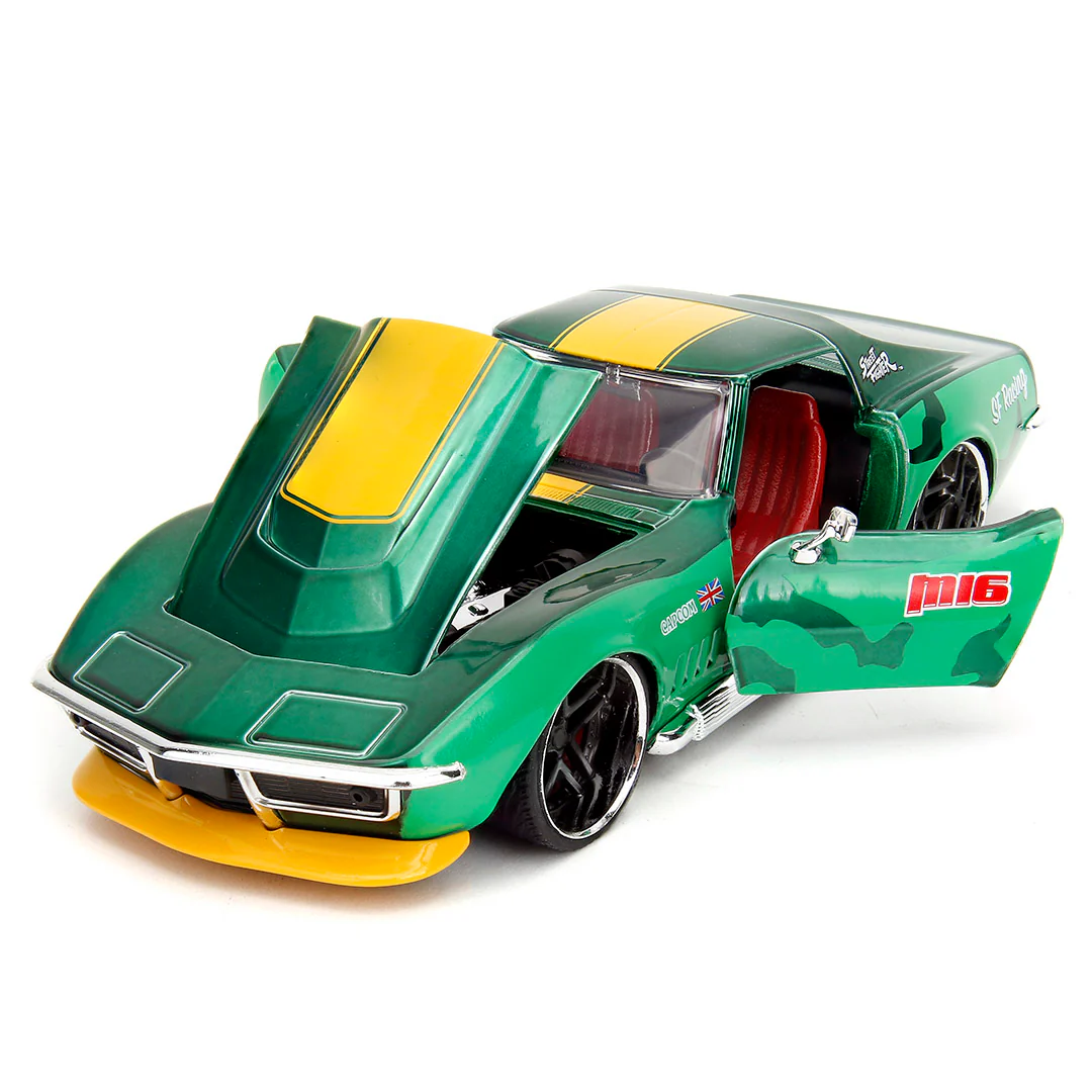Street Fighter 1969 Chevrolet Corvette Stingray ZL1 1:24 Scale Diecast Model w/ Cammy Figure in Green Camo by Jada 30837 - Image 4