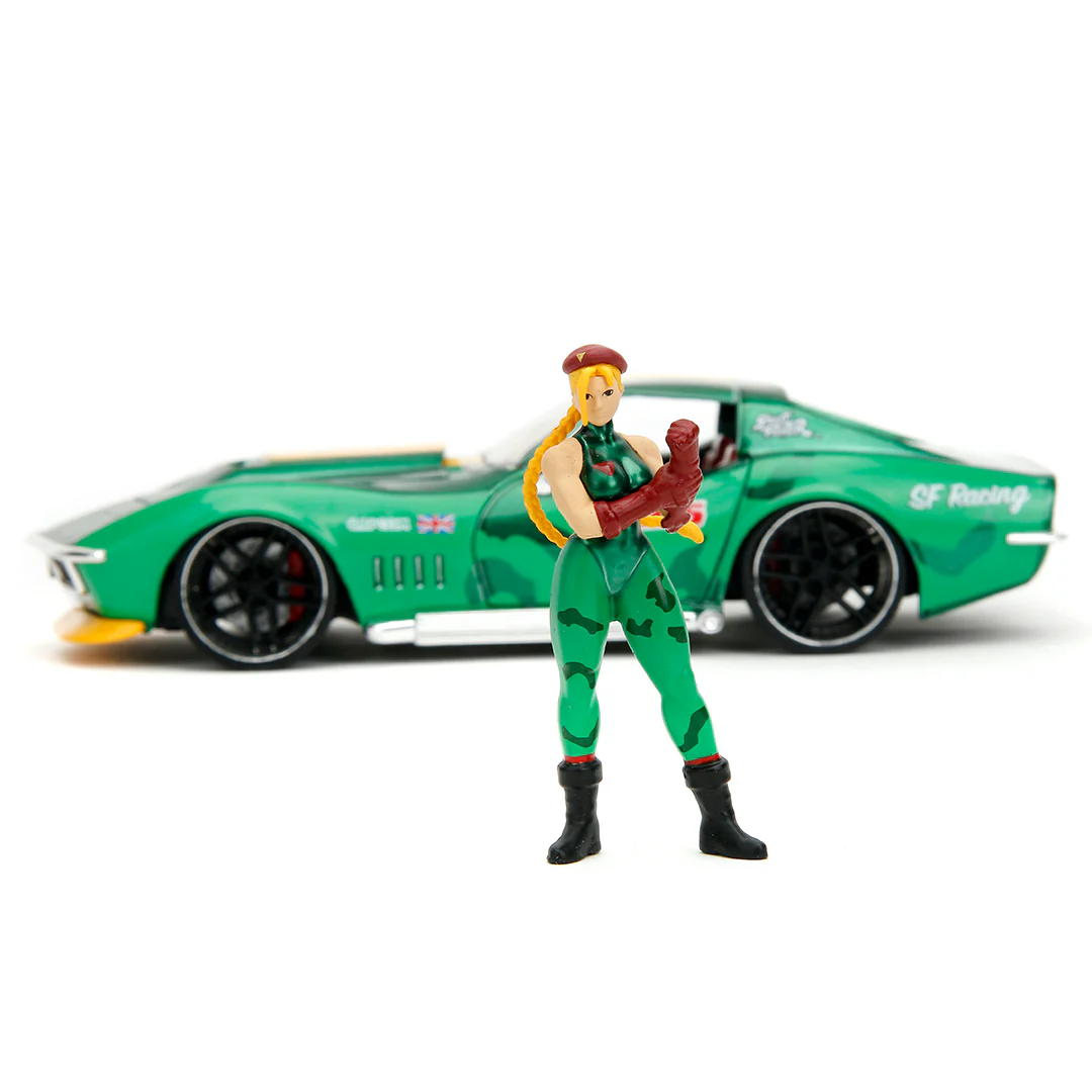 Street Fighter 1969 Chevrolet Corvette Stingray ZL1 1:24 Scale Diecast Model w/ Cammy Figure in Green Camo by Jada 30837 - Image 5