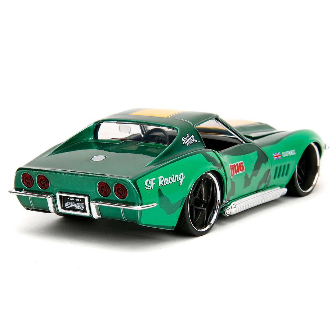 Street Fighter 1969 Chevrolet Corvette Stingray ZL1 1:24 Scale Diecast Model w/ Cammy Figure in Green Camo by Jada 30837 - Image 6