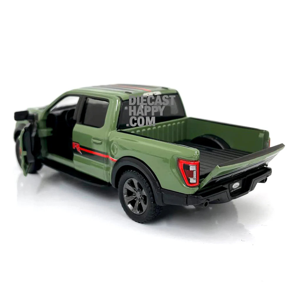 2022 Ford F-150 Raptor w/ Livery 1:46 Scale Diecast Model Green by Kinsmart - Image 2
