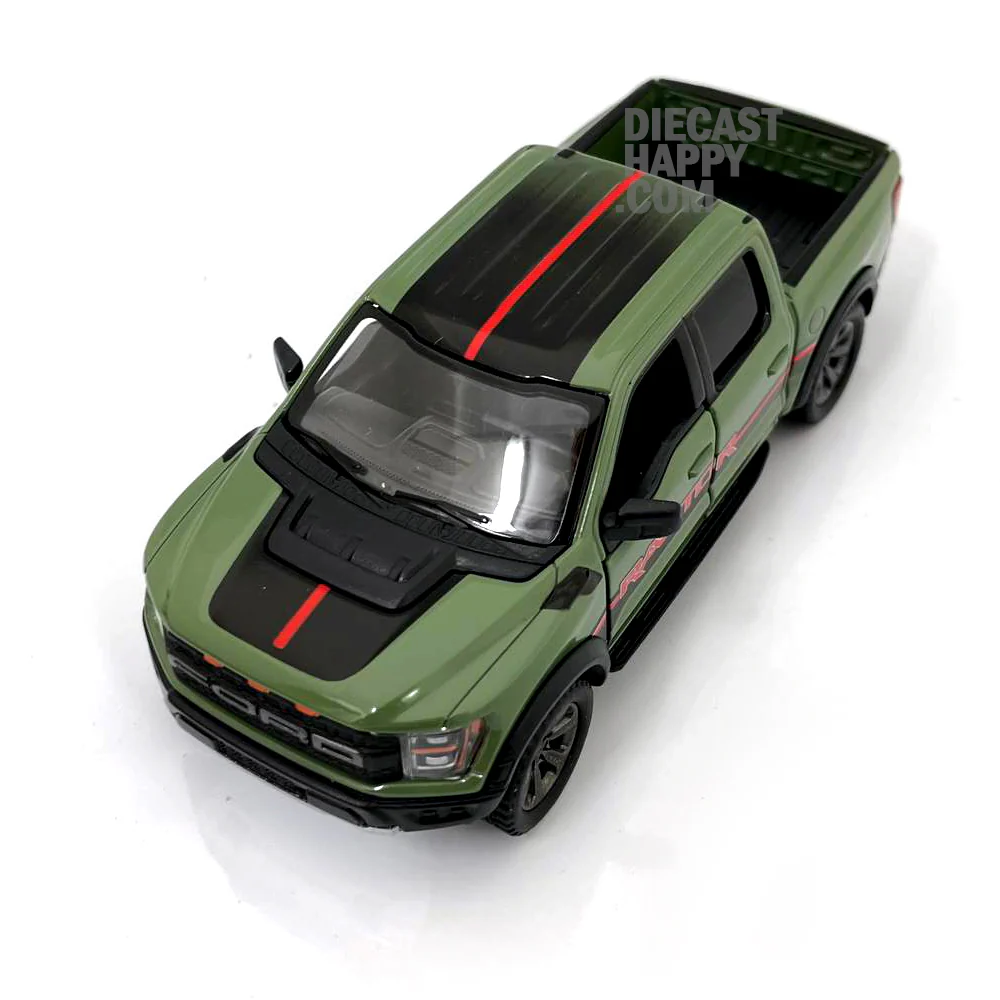 2022 Ford F-150 Raptor w/ Livery 1:46 Scale Diecast Model Green by Kinsmart - Image 3