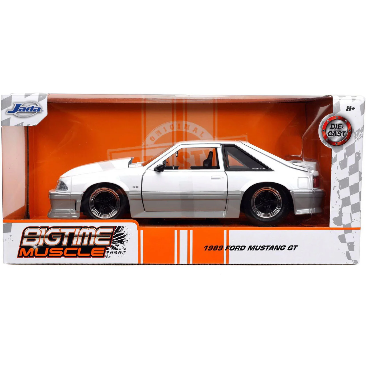Bigtime Muscle 1989 Ford Mustang GT 5.0 1:24 Scale Diecast Model White/Gray by Jada 32668 - Image 5