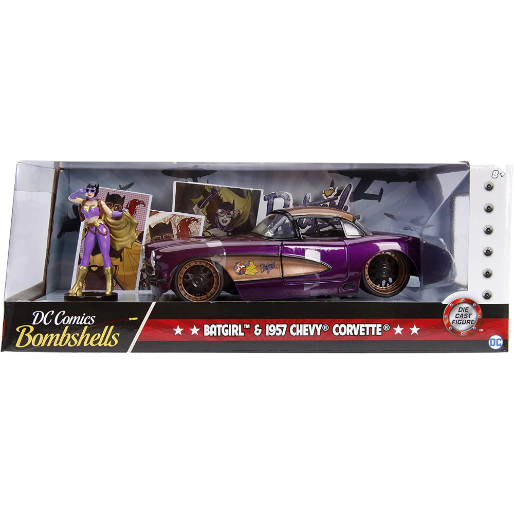 DC Comics Bombshells Batgirl's 1957 Chevy Corvette 1:24 Scale Diecast Model Purple By Jada 30457 - Image 6