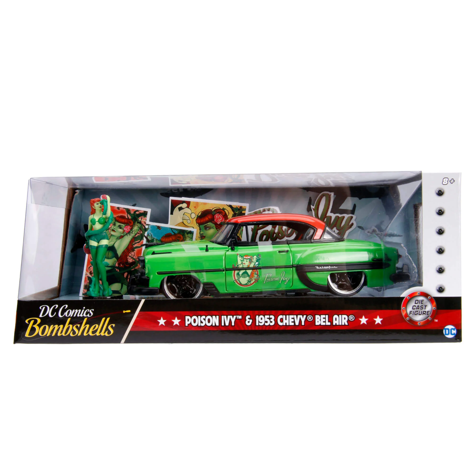 DC Comics Bombshells Poison Ivy’s 1953 Chevy Bel Air with Figure 1:24 Scale Diecast Model by Jada 30455 - Image 8
