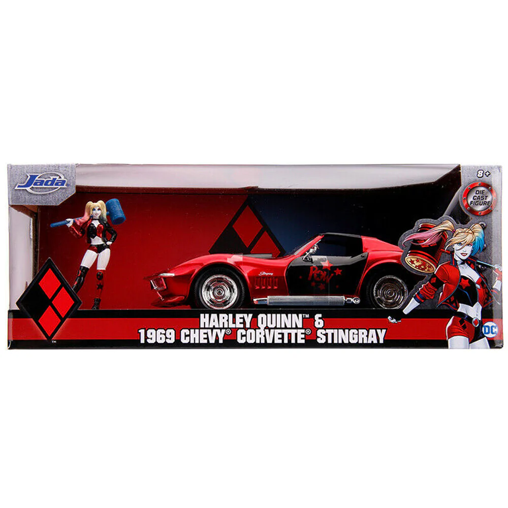 DC Comics Harley Quinn 1969 Chevy Corvette Stingray 1:24 Scale Diecast Model with Figure Red by Jada 31196 - Image 4
