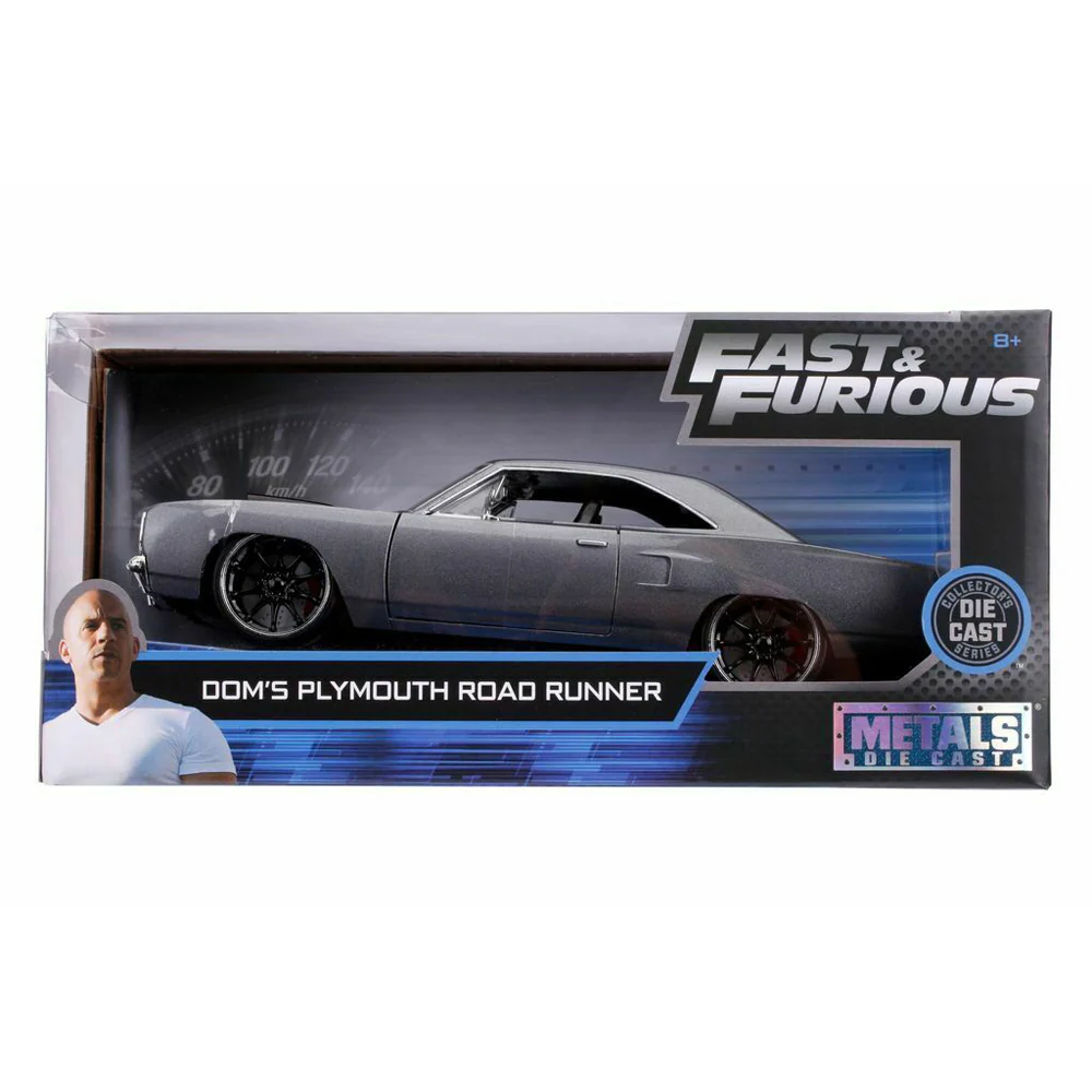 Fast & Furious Dom's 1970 Plymouth Road Runner 1:24 Scale Diecast Model Gray by Jada 30745 - Image 6
