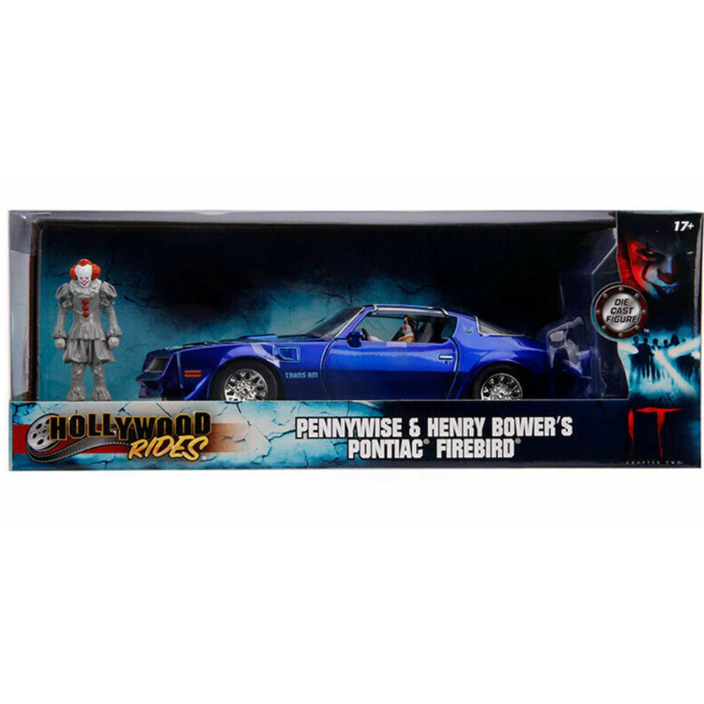 Hollywood Rides Pennywise and Henry Bower's 1977 Pontiac Firebird with Figures 1:24 Scale Diecast Model Blue by Jada 31118 - Image 4