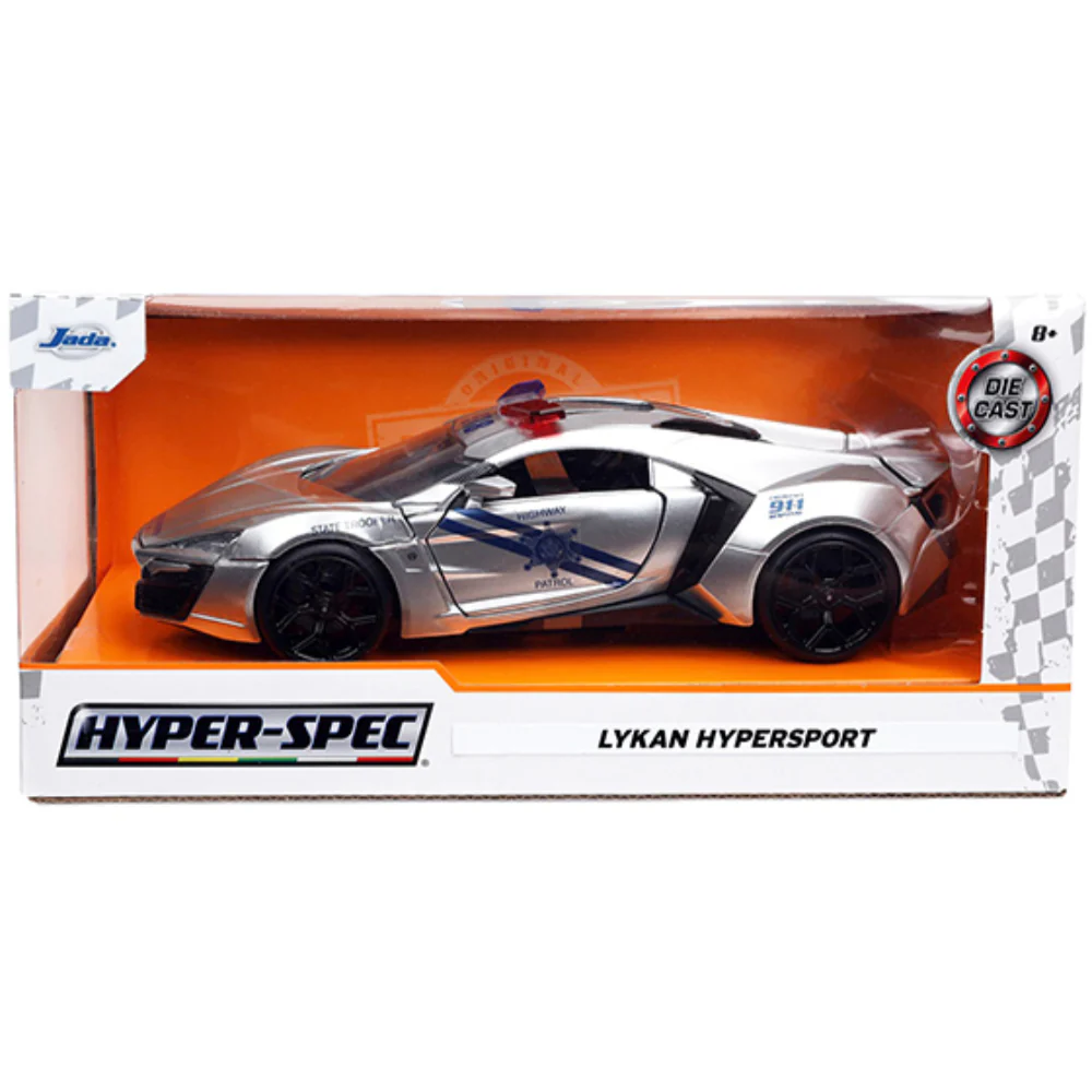Hyper Spec 2017 Lykan Hypersport Police 1:24 Scale Diecast Model Silver Highway Patrol by Jada 32927 - Image 4