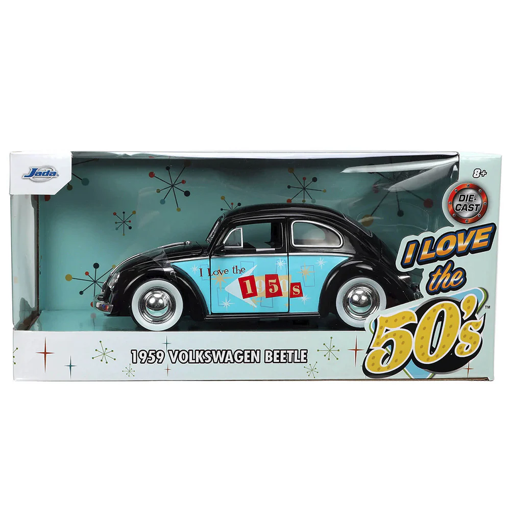 I Love The 50's 1959 Volkswagen Beetle 1:24 Scale Diecast Model Black by Jada 31382 - Image 5