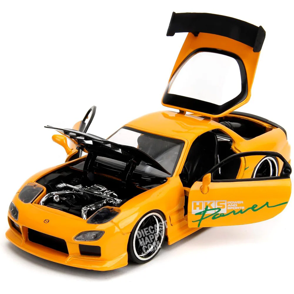 1993 Mazda RX-7 1:24 Scale Diecast Model Yellow Orange by Jada 35957 - Image 3