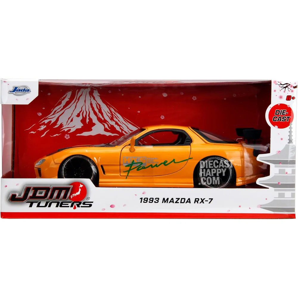 1993 Mazda RX-7 1:24 Scale Diecast Model Yellow Orange by Jada 35957 - Image 4