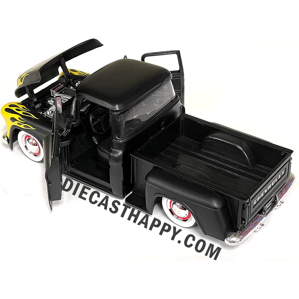 Just Trucks 1955 Chevrolet Stepside Pickup Truck 1:24 Scale Diecast Model Black by Jada 34325 (No Window Box) - Image 2
