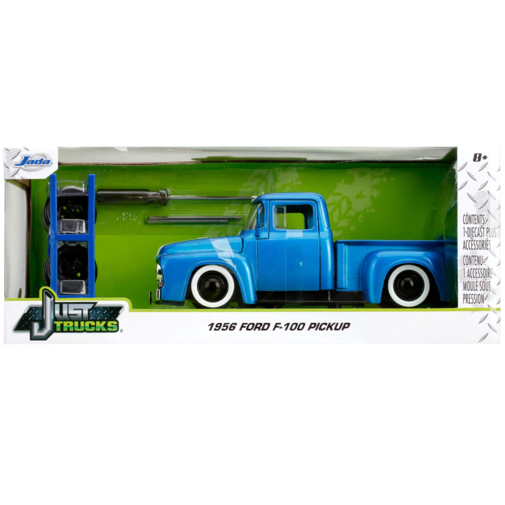 Just Trucks 1956 Ford F-100 Pickup With Extra Wheels 1:24 Scale Diecast Model Blue by Jada 31541 - Image 6