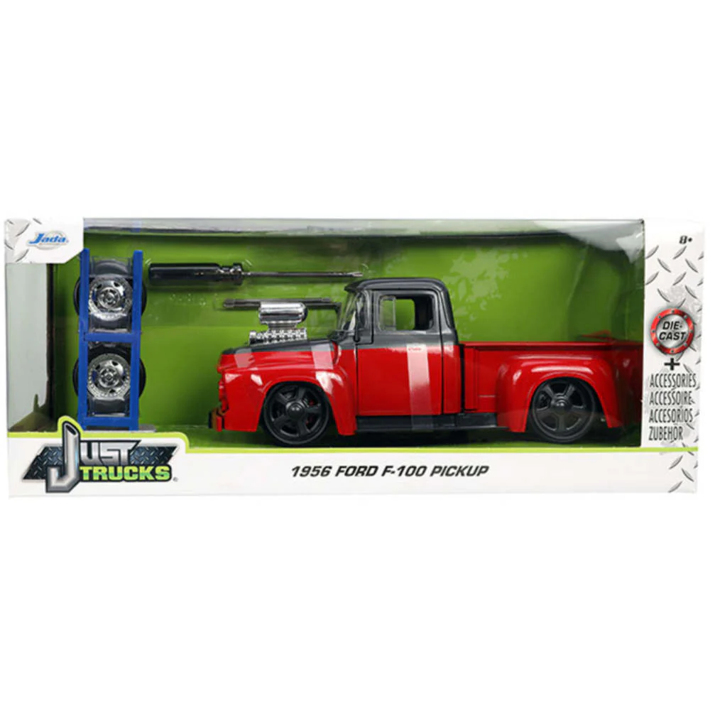 Just Trucks 1956 Ford F-100 Pickup With Extra Wheels 1:24 Scale Diecast Model Red by Jada 33019 - Image 2