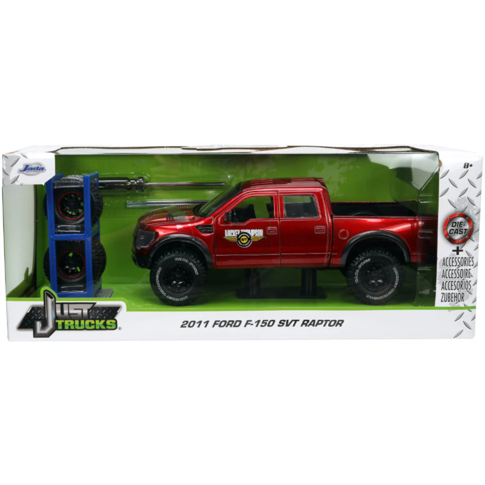 Just Trucks 2011 Ford F-150 SVT Raptor Pickup 1:24 Scale Diecast Model Mickey Thompson Red by Jada 33854 - Image 10