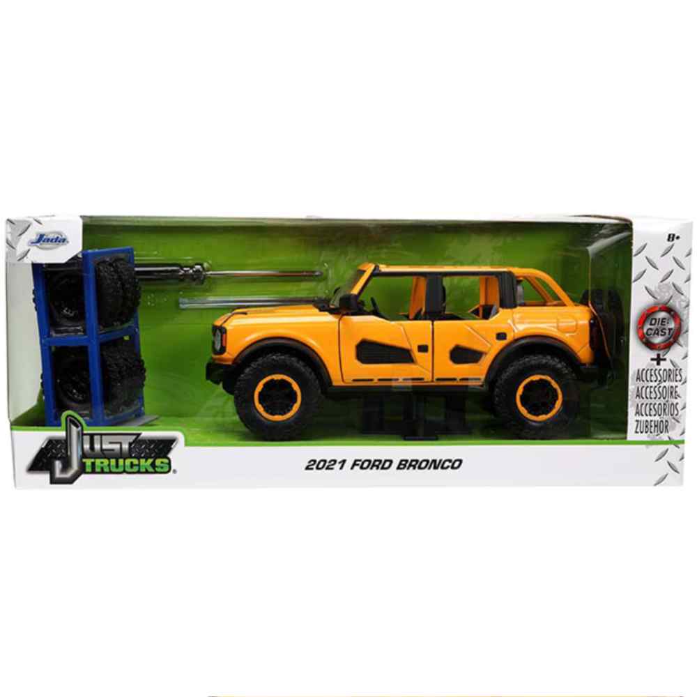 Just Trucks 2021 Ford Bronco with Extra Wheels 1:24 Scale Diecast Model Orange by Jada 34025 - Image 2