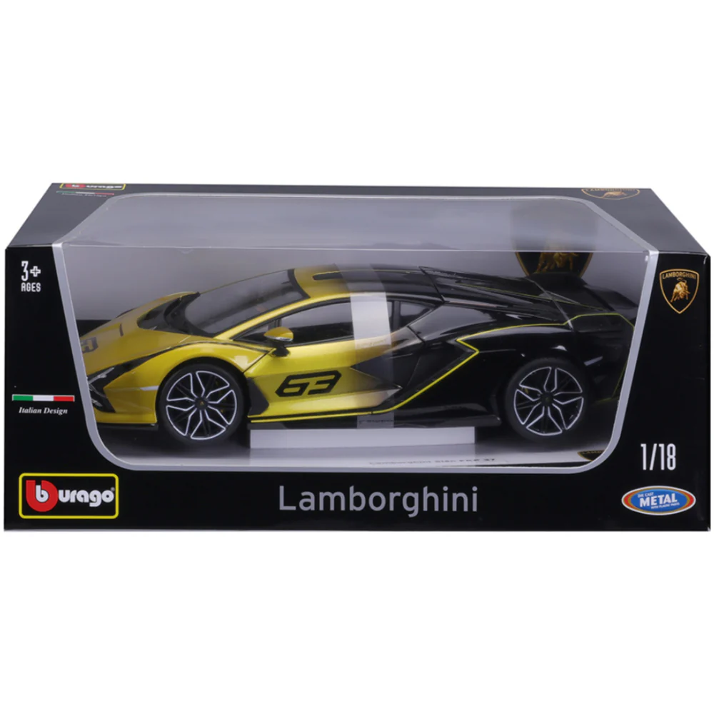 Lamborghini Sián FKP37 Hybrid #63 1:18 Faded Yellow/Black by Bburago 18-11100-YLBK - Image 4