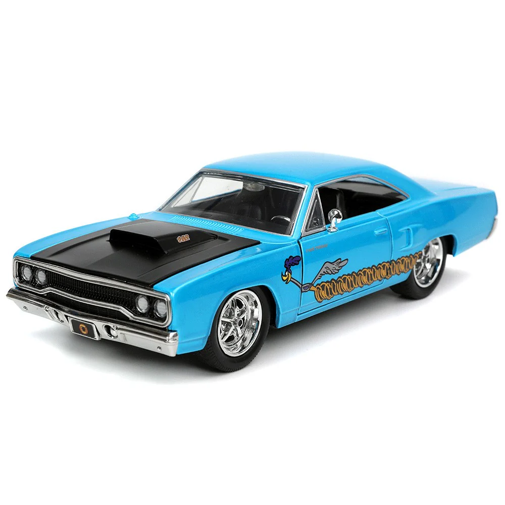 Looney Tunes 1970 Plymouth Roadrunner 1:24 Scale Diecast Model Blue with Wile E Coyote Figure by Jada 32038 - Image 2