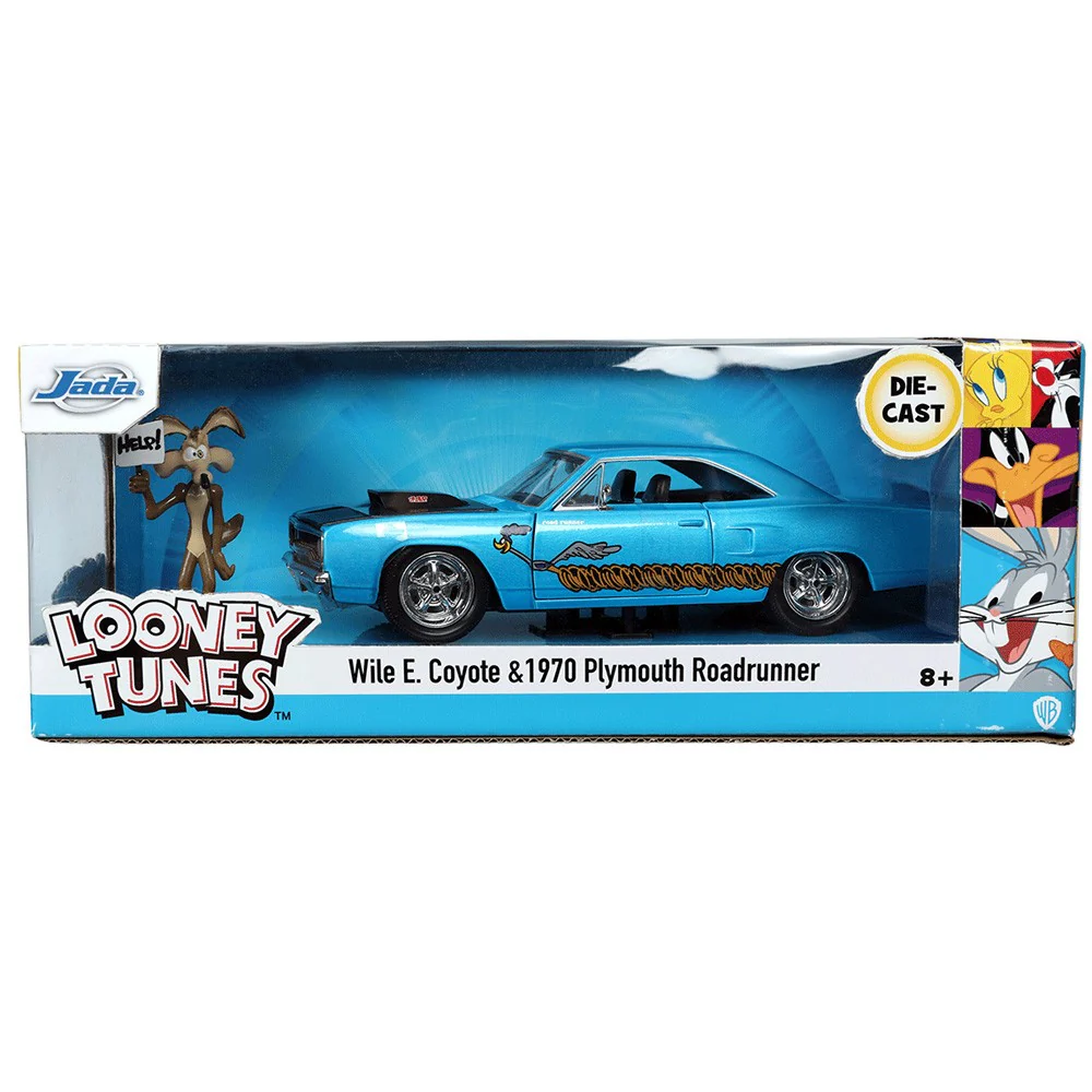 Looney Tunes 1970 Plymouth Roadrunner 1:24 Scale Diecast Model Blue with Wile E Coyote Figure by Jada 32038 - Image 7