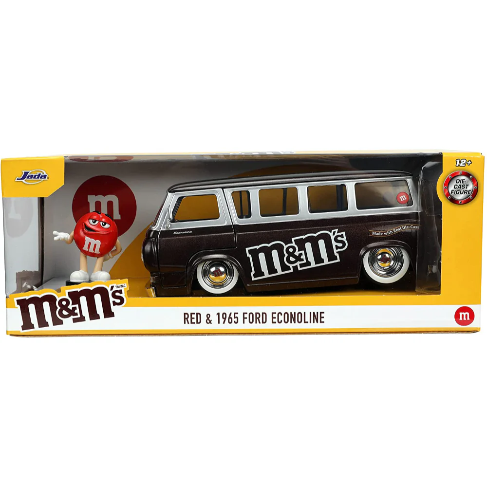 M&M's 1965 Ford Econoline 1:24 Scale Diecast Model Brown with Red Figure by Jada 32027 - Image 7
