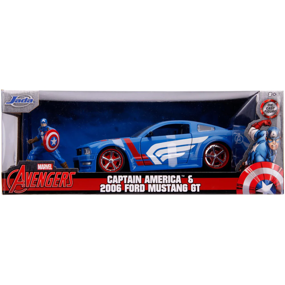 Marvel Avengers 2006 Ford Mustang GT 1:24 Scale Diecast Model with Captain America by Jada 31187 - Image 6