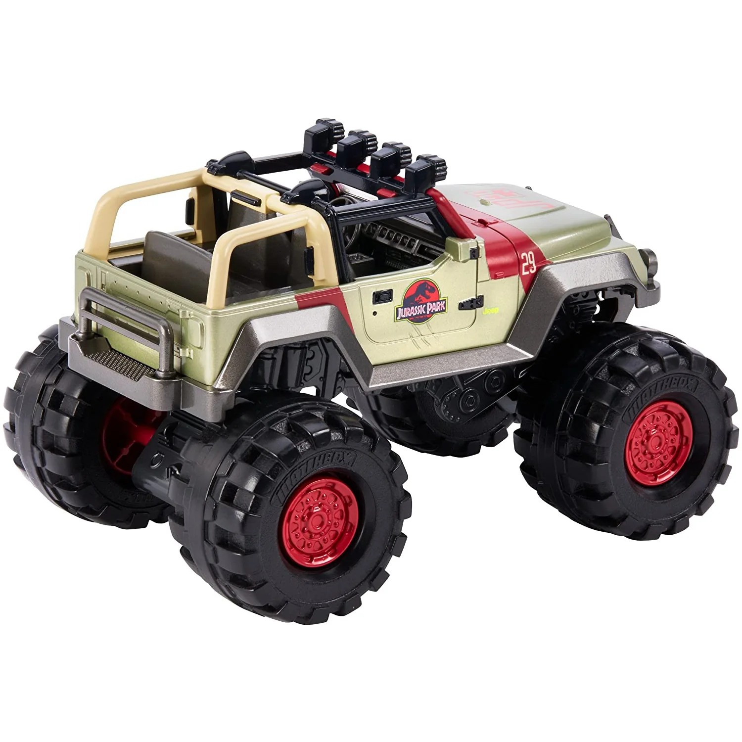 Jurassic Park/World 1993 Jeep Wrangler Off Road w/ Big Wheels 1:24 Scale Diecast by Matchbox - Image 2