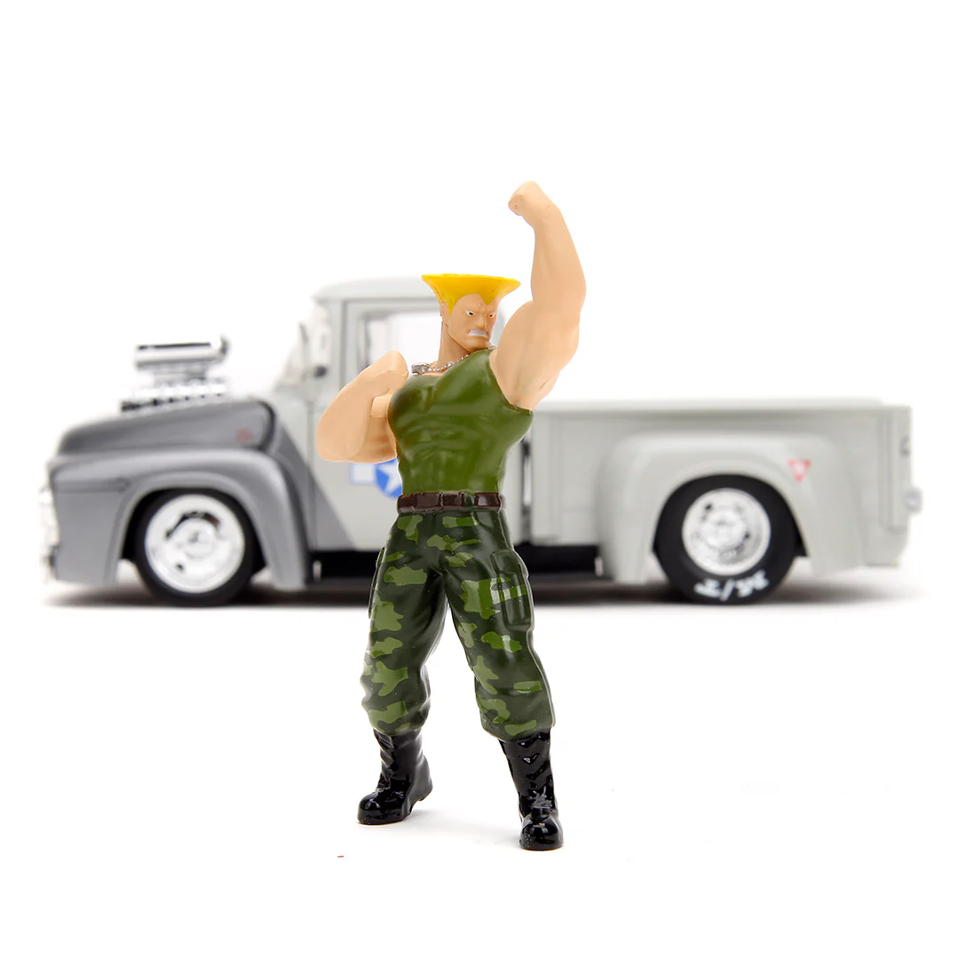 Street Fighter 1956 Ford F-100 Truck 1:24 Scale Diecast Model w/ Guile Figure Grey by Jada 34373 - Image 2