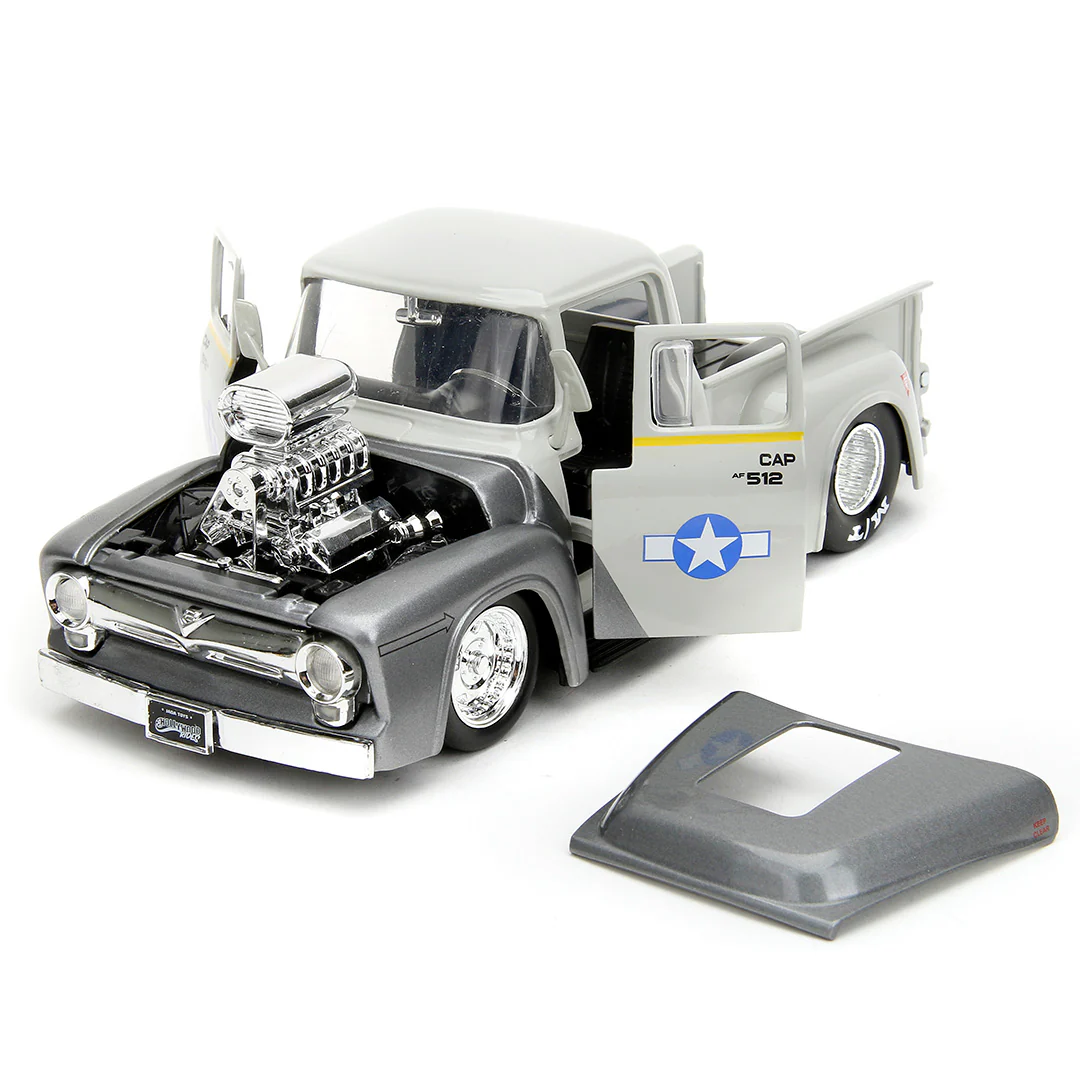 Street Fighter 1956 Ford F-100 Truck 1:24 Scale Diecast Model w/ Guile Figure Grey by Jada 34373 - Image 3