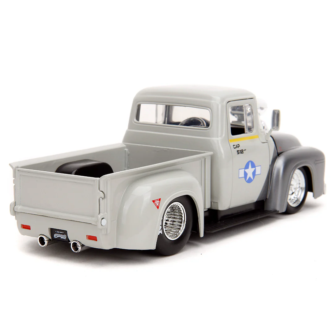 Street Fighter 1956 Ford F-100 Truck 1:24 Scale Diecast Model w/ Guile Figure Grey by Jada 34373 - Image 4