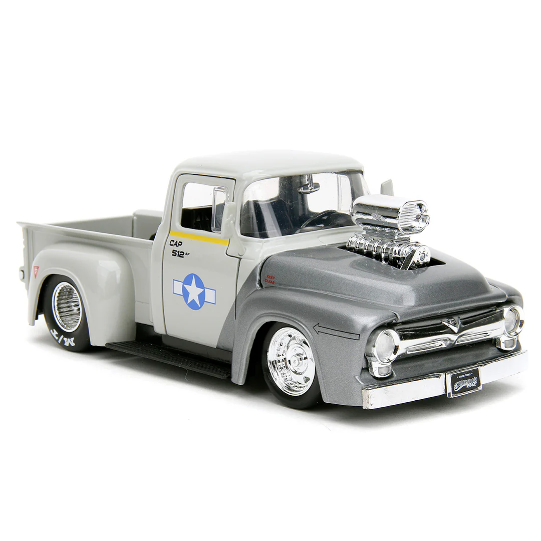 Street Fighter 1956 Ford F-100 Truck 1:24 Scale Diecast Model w/ Guile Figure Grey by Jada 34373 - Image 5