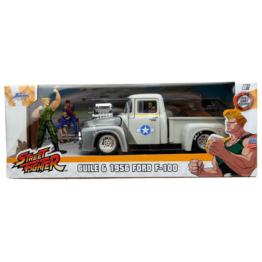 Street Fighter 1956 Ford F-100 Truck 1:24 Scale Diecast Model w/ Guile Figure Grey by Jada 34373 - Image 7