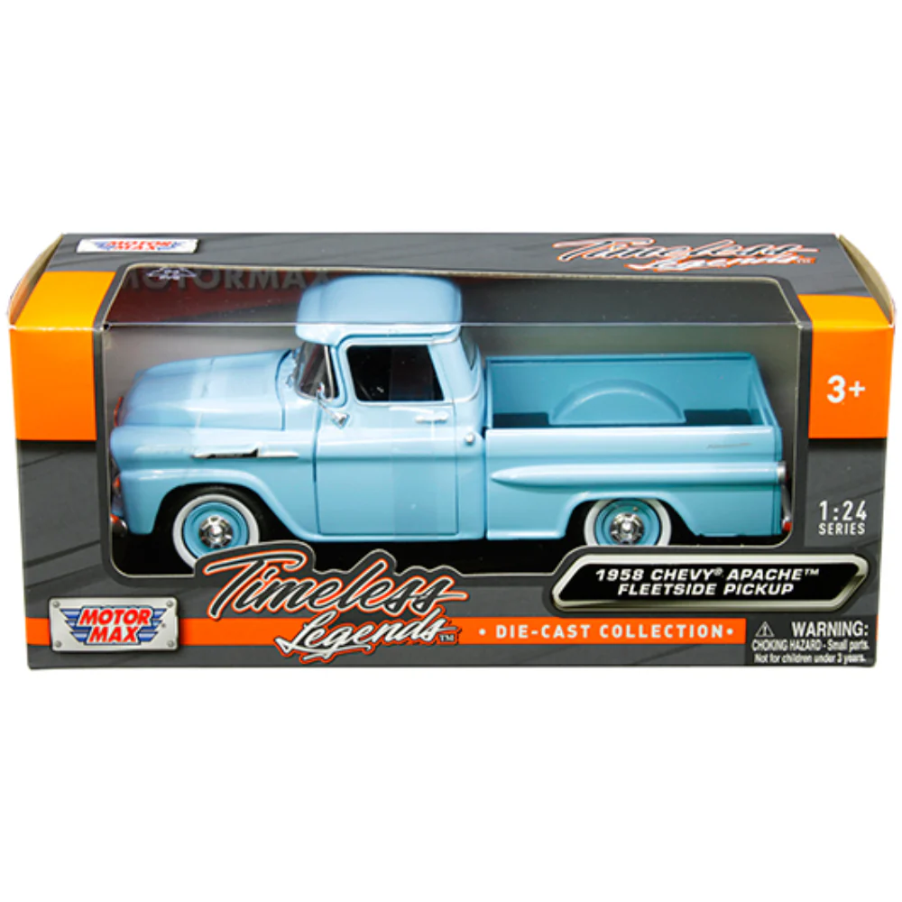 Timeless Legends 1958 Chevrolet Apache Fleetside Pickup 1:24 Scale Diecast Model Blue by Motor Max 79311AC-LTBL - Image 2